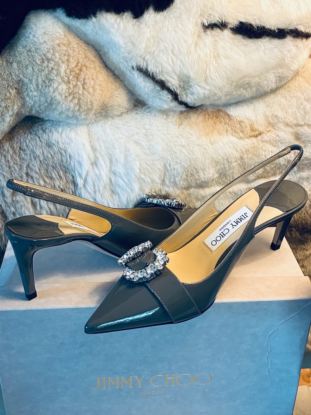 ✨ Jimmy Choo Cheri SB65 Patent Slingback Pointed Toe Pumps w Crystal Buckle NWT - Picture 4 of 17